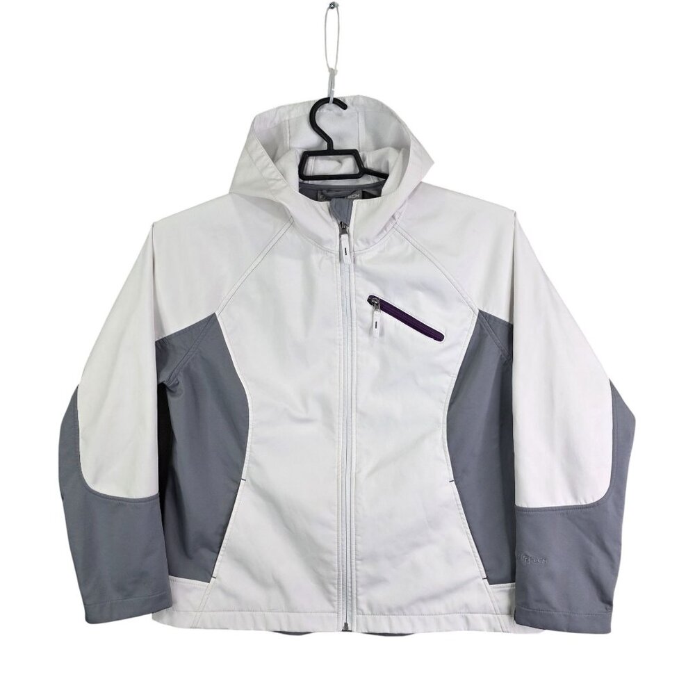 Womens Free Tech Arctic White & Gray Hooded Jacket Full Zip Polyester Size XL